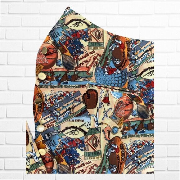 VINTAGE MENS VEST WITH SPORTS THEMED PATTERN - L - Picture 5 of 7